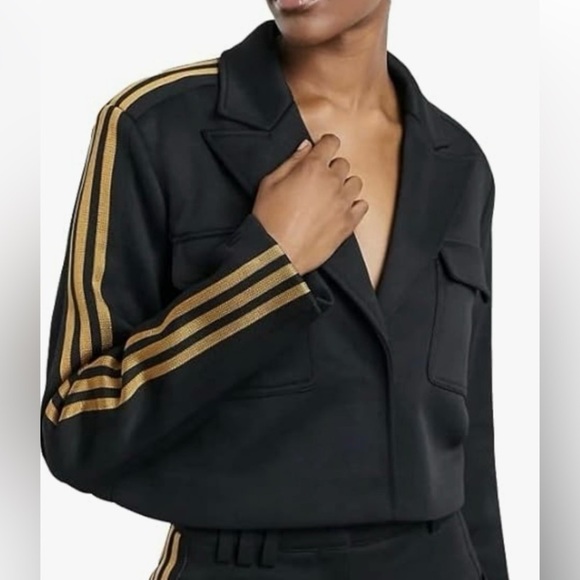 Adidas x Ivy Park Black and Gold Crop Suit Jacket Blazer Size 1X - Picture 1 of 15